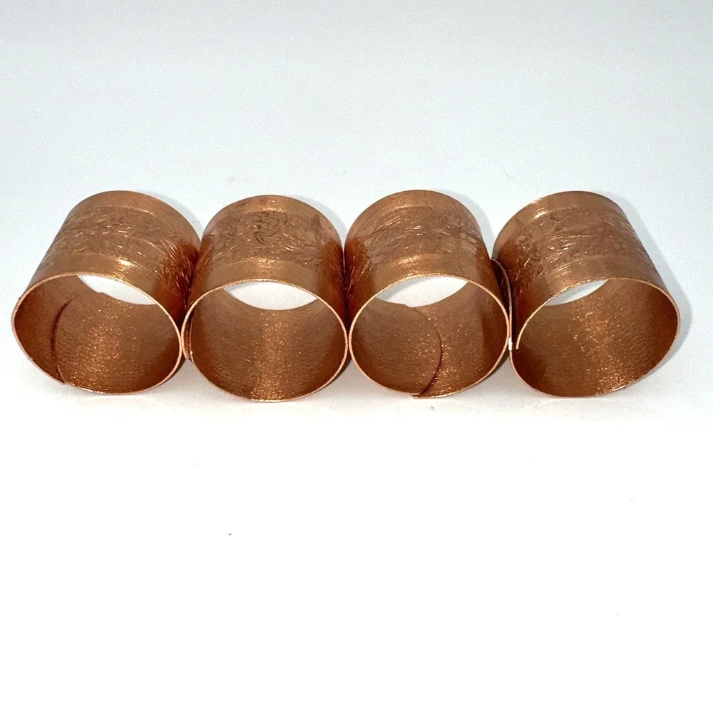 Coppercraft Guild Napkin Rings Copper Floral Embossed Set of 4 Boxed